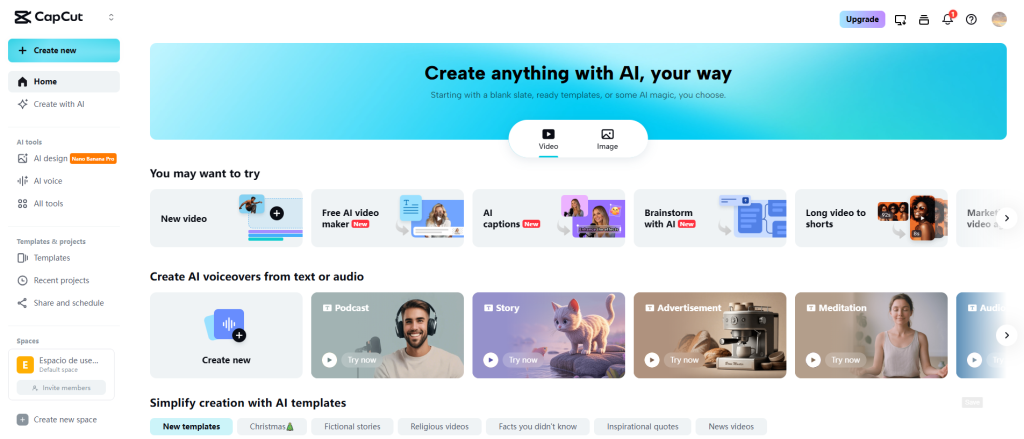 CupCut página principal