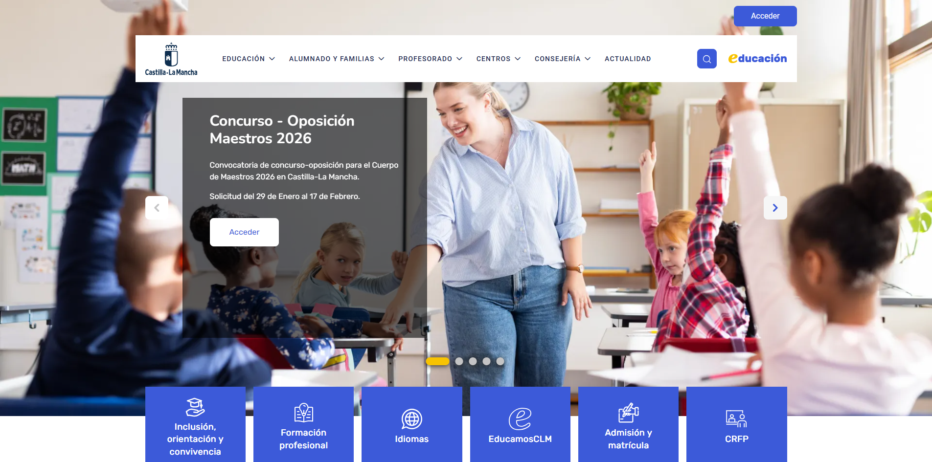 Página de inicio del Portal de Educación de JCCM