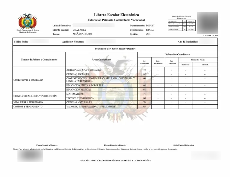 libreta escolar electrónica Bolivia