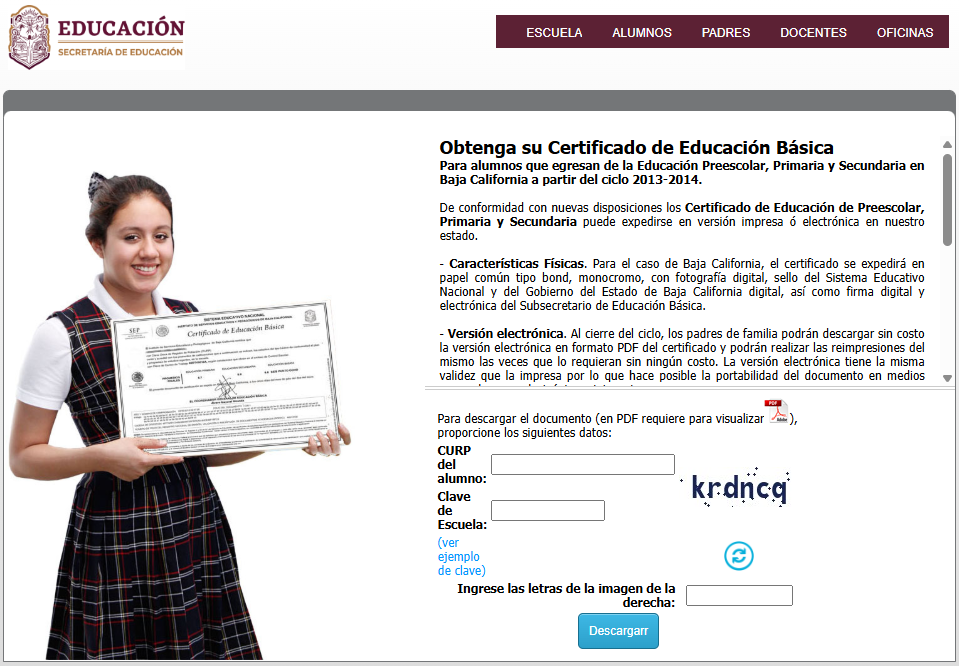 solicitud certificado educación básica
