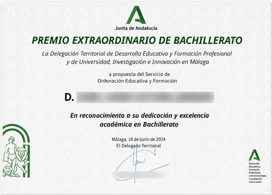Premio Extraordinario de Bachillerato Diploma