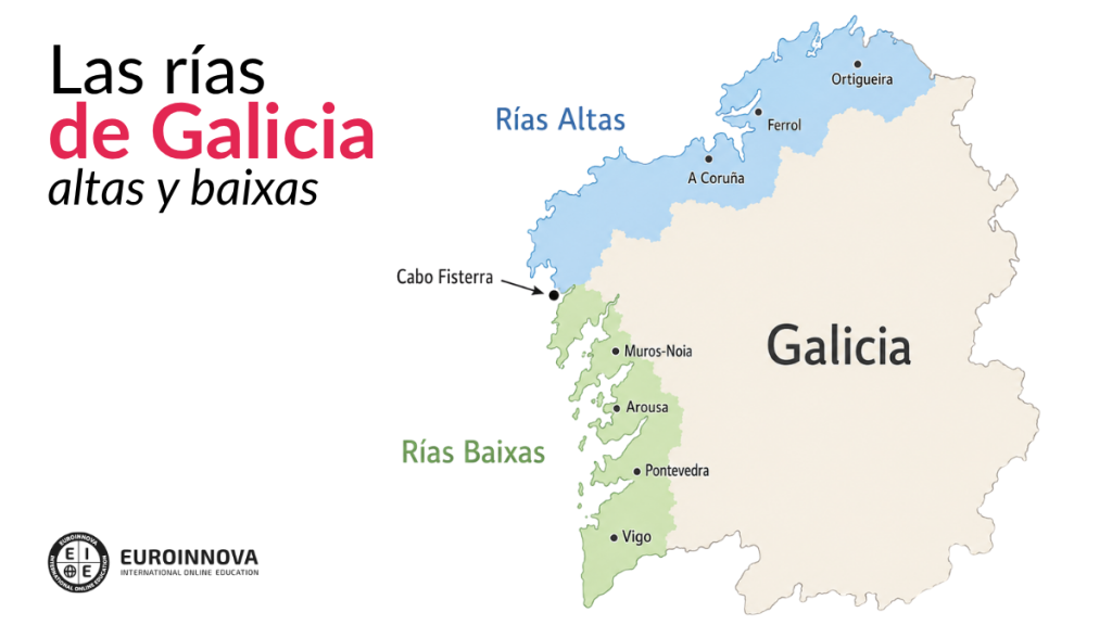Mapa de las rías altas y baixas de Galicia