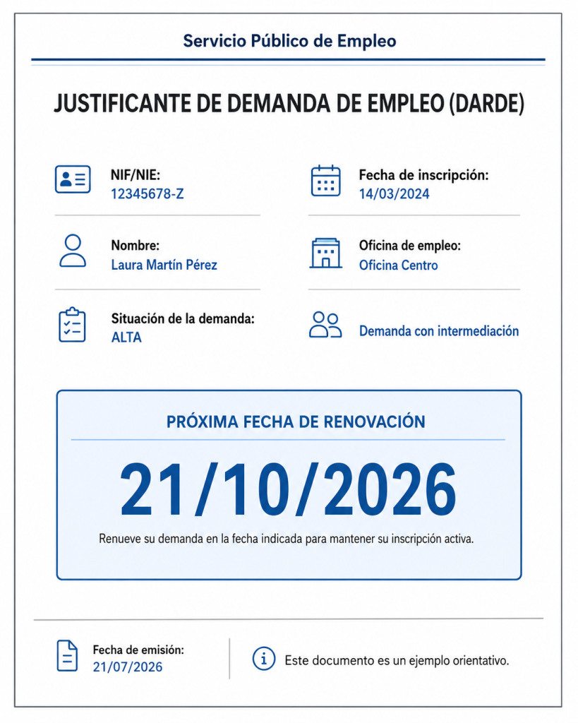Ejemplo de una tarjeta de demanda de empleo