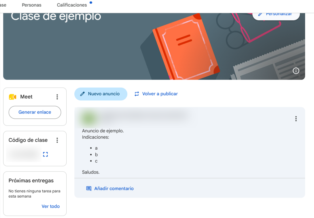 Anuncio en Tablón