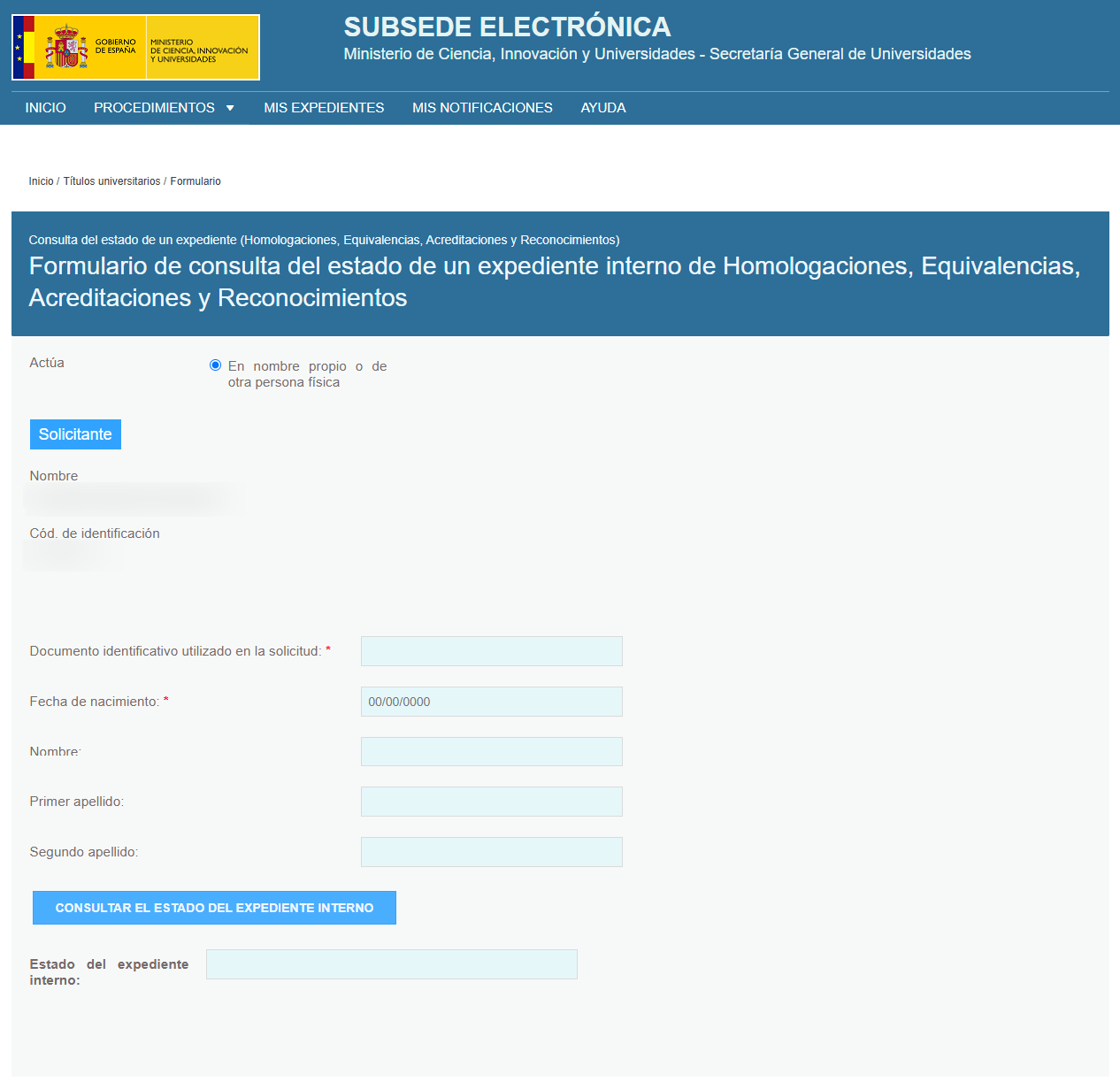 consulta de expediente de homologación