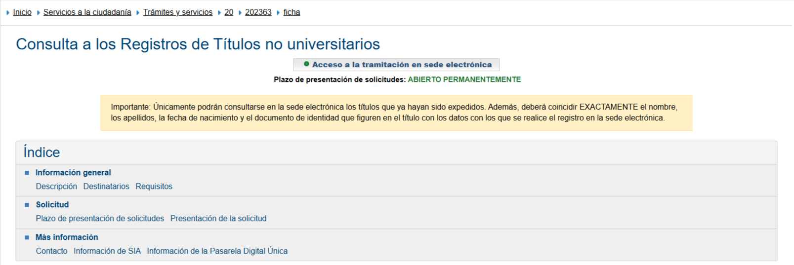 consulta de registros de títulos no universitarios