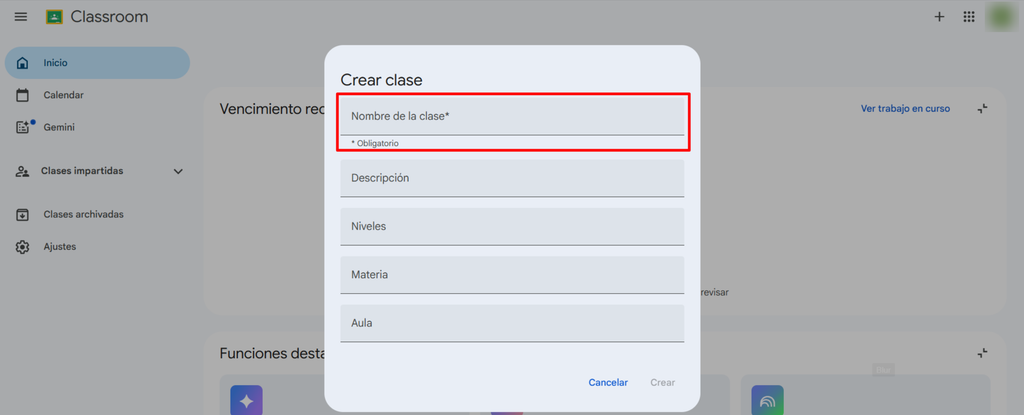 crear clase en Google Classroom