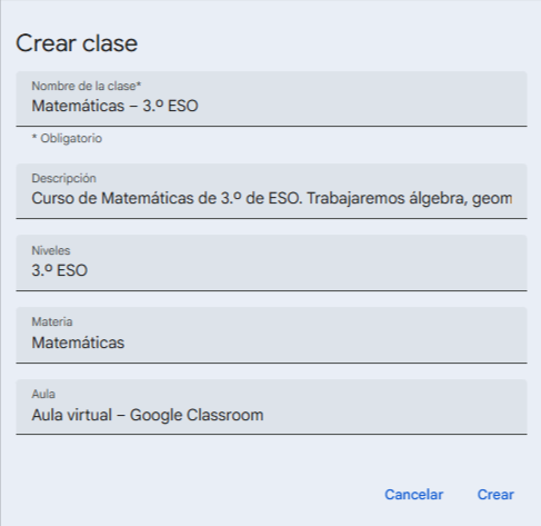 datos clase Classroom