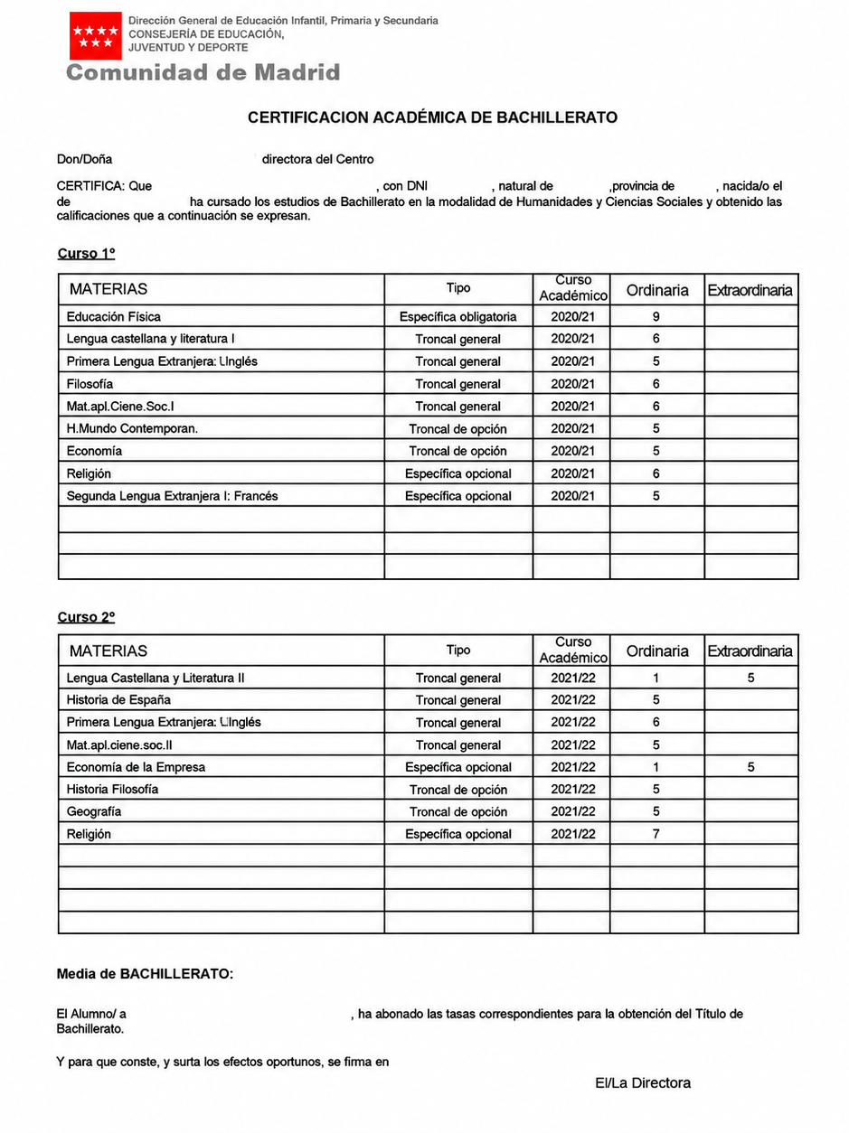 ejemplo de expediente académico de bachillerato