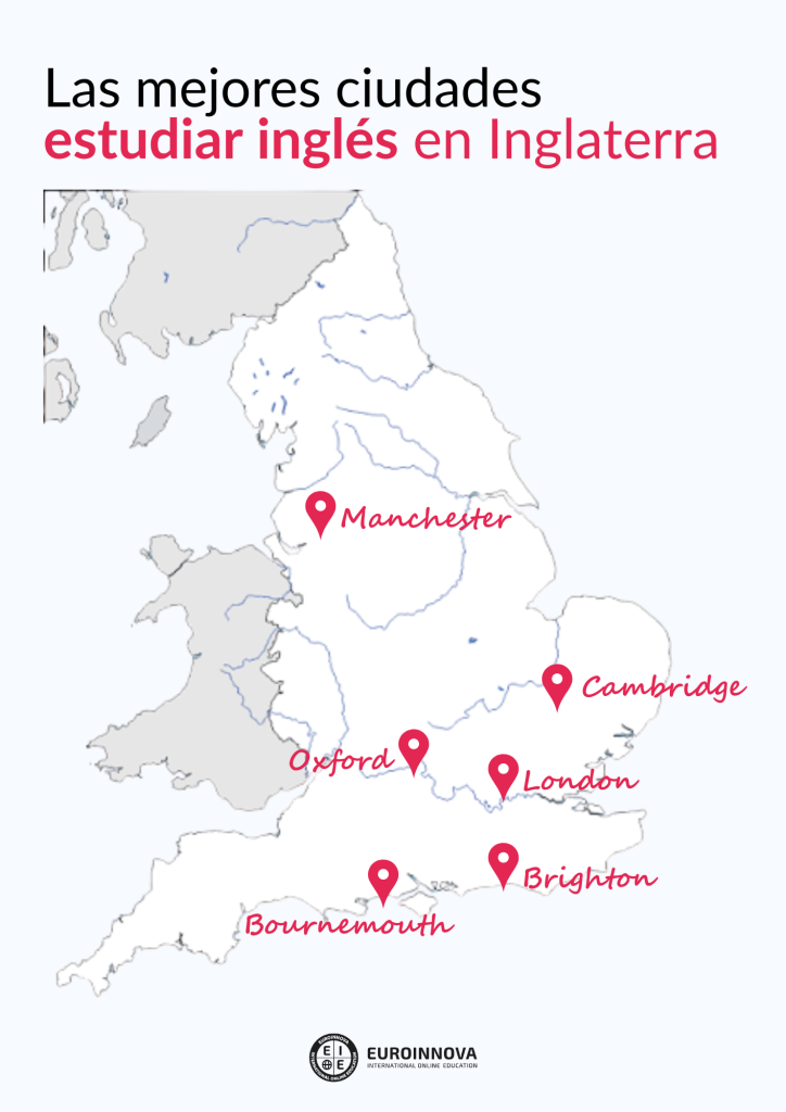 mapa de las mejores ciudades para estudiar inglés en Inglaterra
