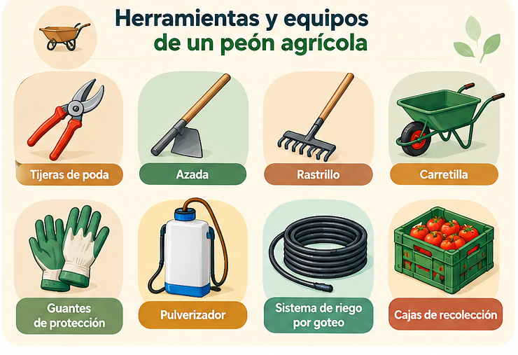 herramientas de un peón agrícola